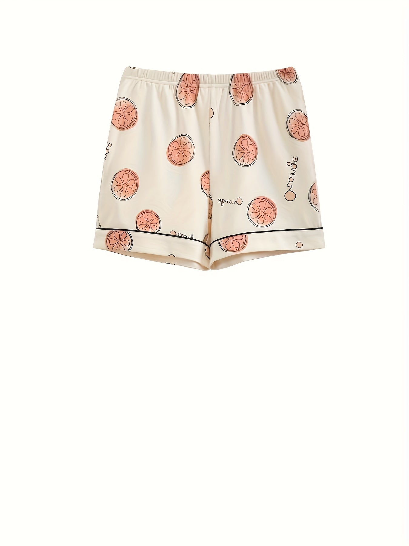 Fruit Print Button Lounge Set Short Sleeve Top & Loose Shorts