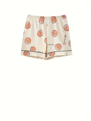 Fruit Print Button Lounge Set Short Sleeve Top & Loose Shorts