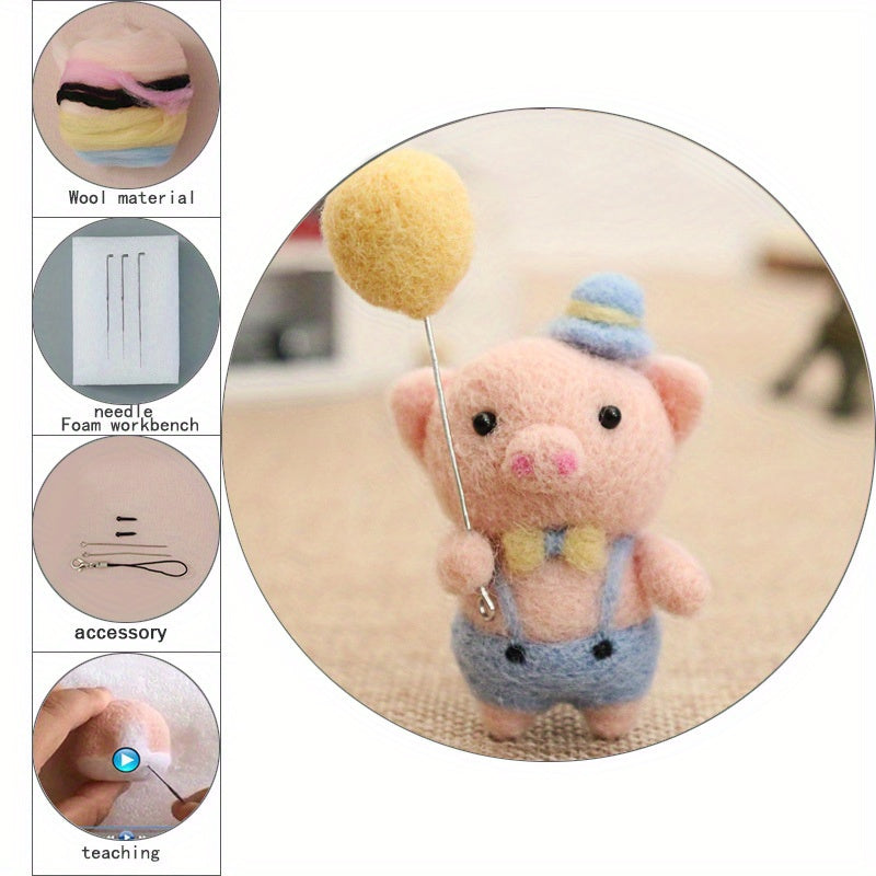 Pig Needle Felting Kit for Beginners - DIY Wool Felt Animal Set
