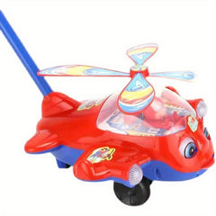 Kids Hand Push Cart Toy Baby Walker Aircraft Cart with Bell Sound