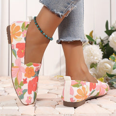Women's Flower Pattern Flat Shoes Breathable Knit Square Toe Shoes