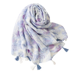 Light Purple Floral Scarf Shawl Breathable Tassel Warm Neck Scarf