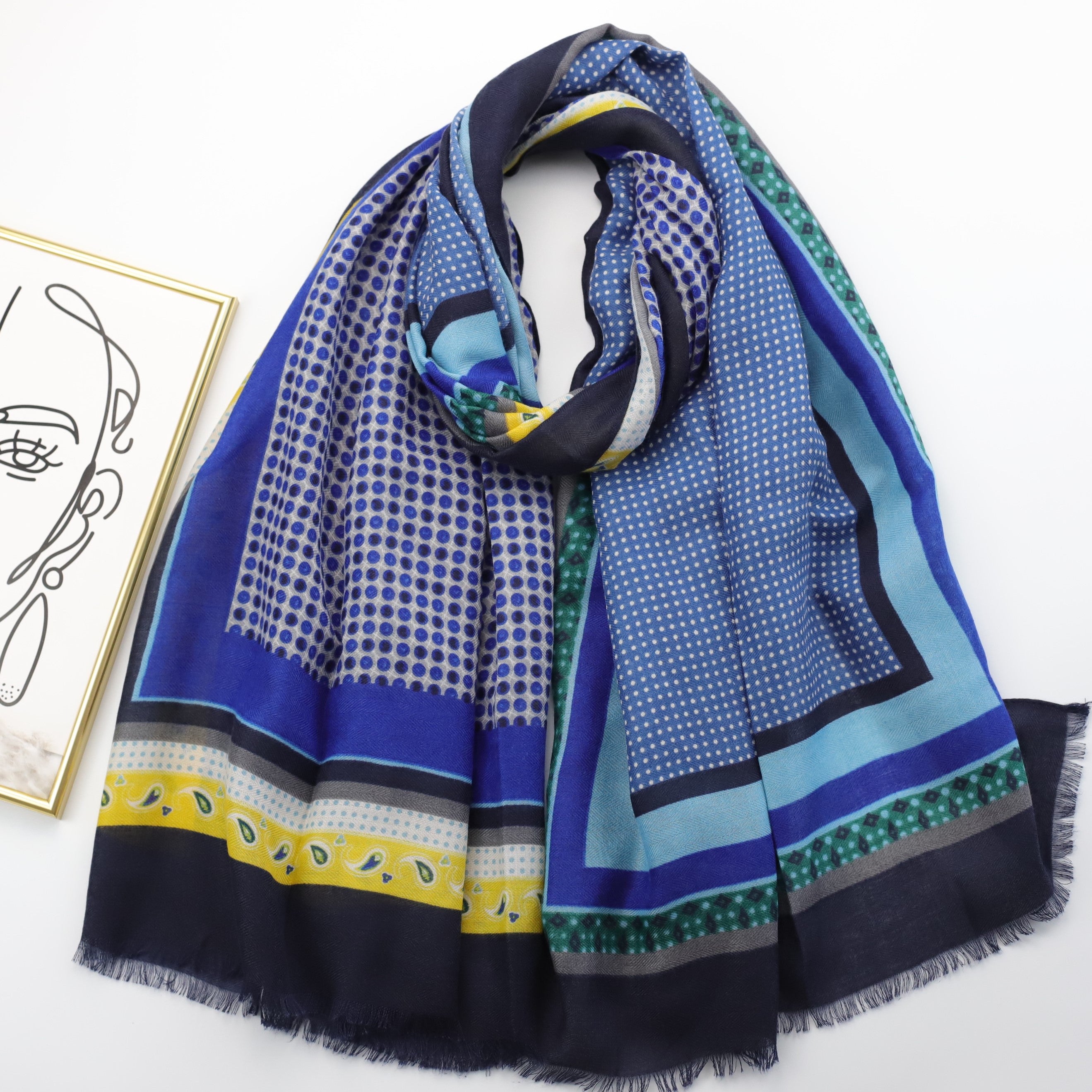 Boho Dotted Frayed Edge Shawl Classic Head Wrap Sunscreen Windproof Scarf