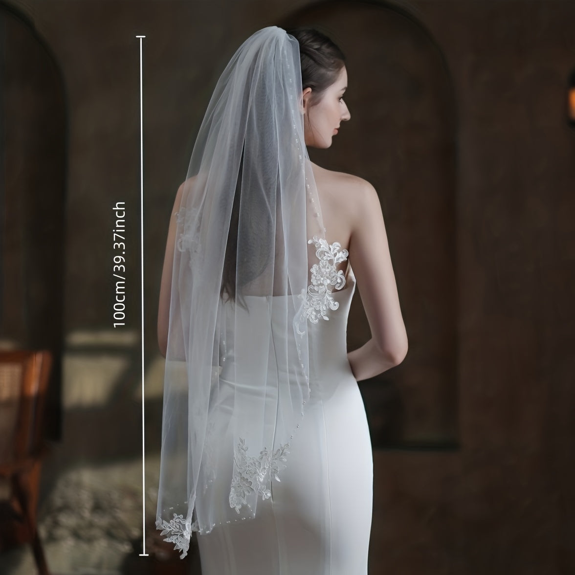 Beaded Wedding Veil 1 Layer Bridal Travel Photography Headdress