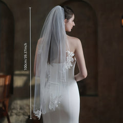 Beaded Wedding Veil 1 Layer Bridal Travel Photography Headdress