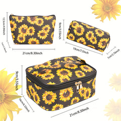3pcs Sunflower Makeup Bag Travel Toiletry Organizer Waterproof Storage Case
