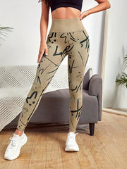 Abstract Letter Print Leggings High Waist Yoga Tight Pants
