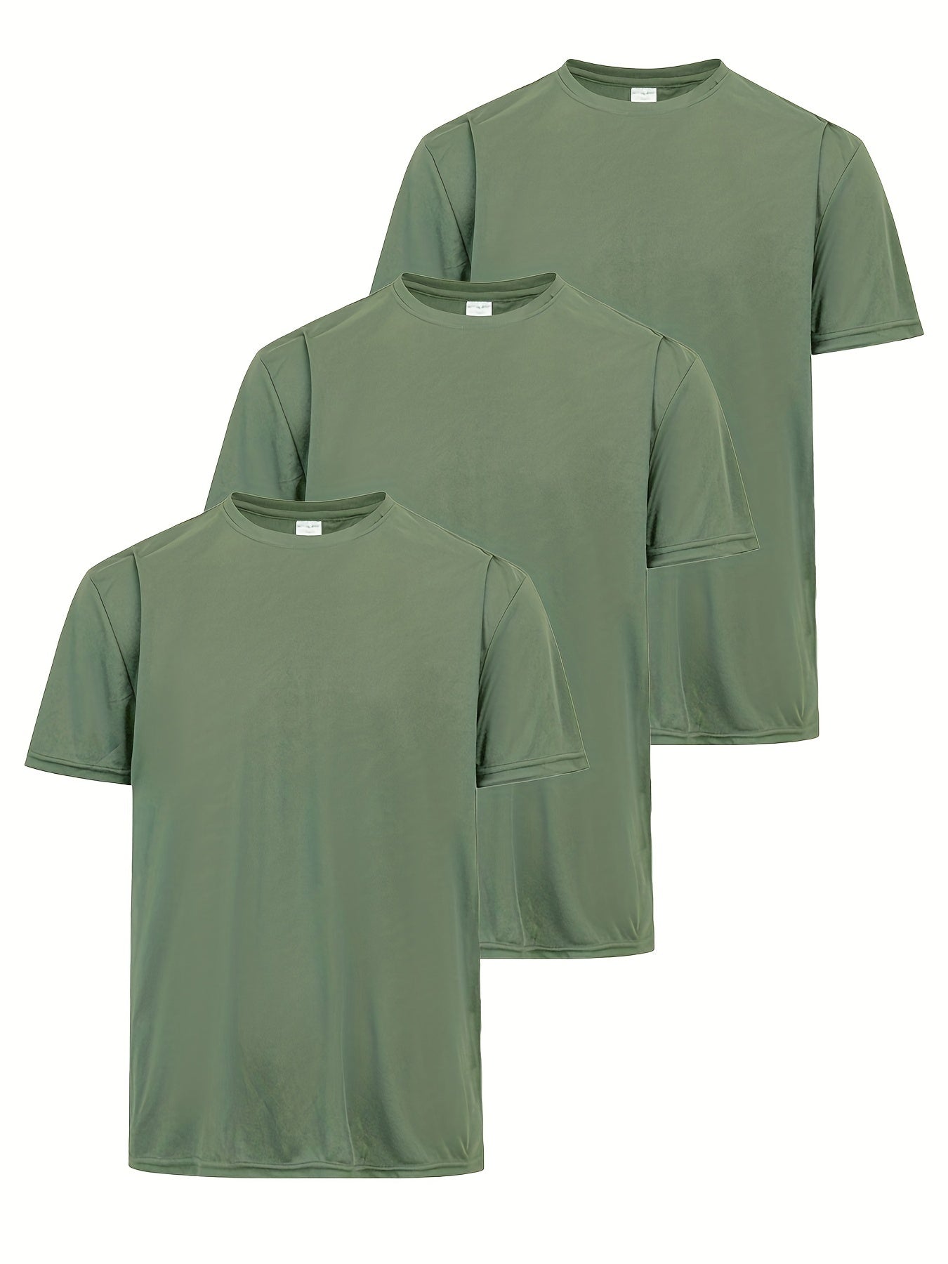 3pcs Men's Solid T shirt Active Breathable & Quick-Dry for Workouts