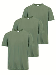 3pcs Men's Solid T shirt Active Breathable & Quick-Dry for Workouts