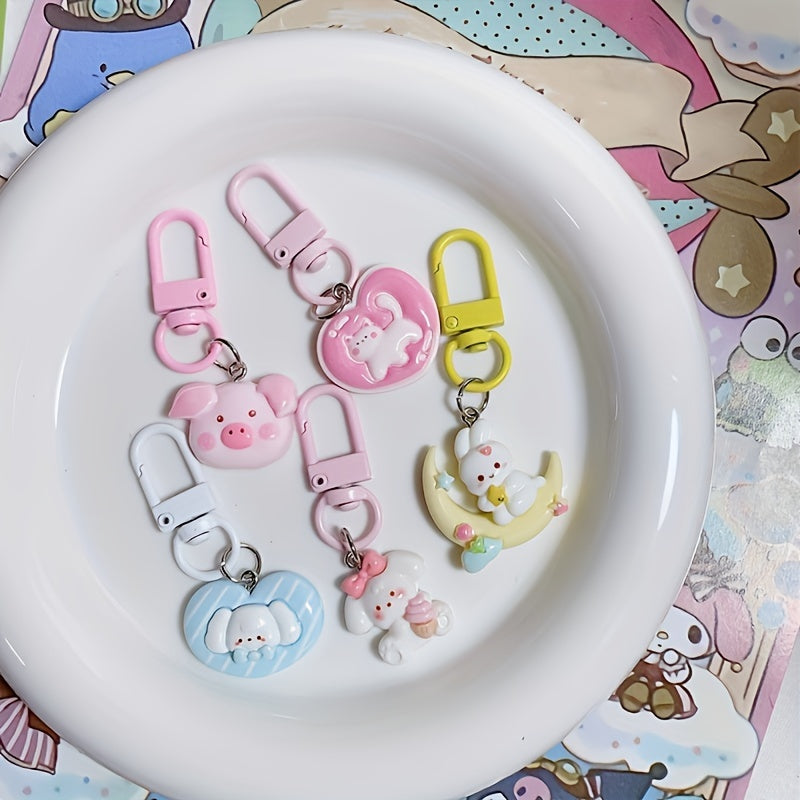 Animal Mini Keychain Pendant Rabbit Cat Keyring Earphone Case Decoration