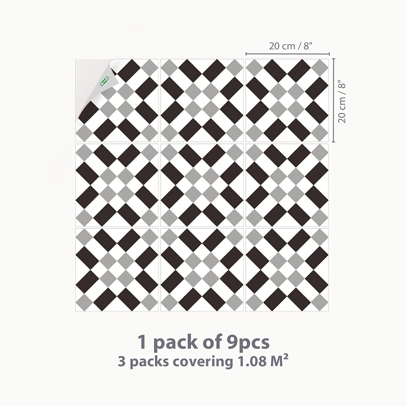 9pcs Gray Geometric Floor Tile Sticker Waterproof Vinyl Matte Floor Sticker
