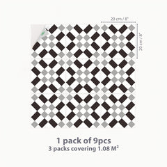 9pcs Gray Geometric Floor Tile Sticker Waterproof Vinyl Matte Floor Sticker