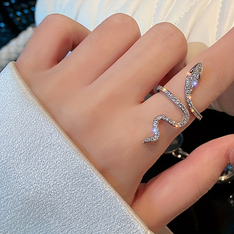 Gothic Snake Wrap Ring with Rhinestones Adjustable