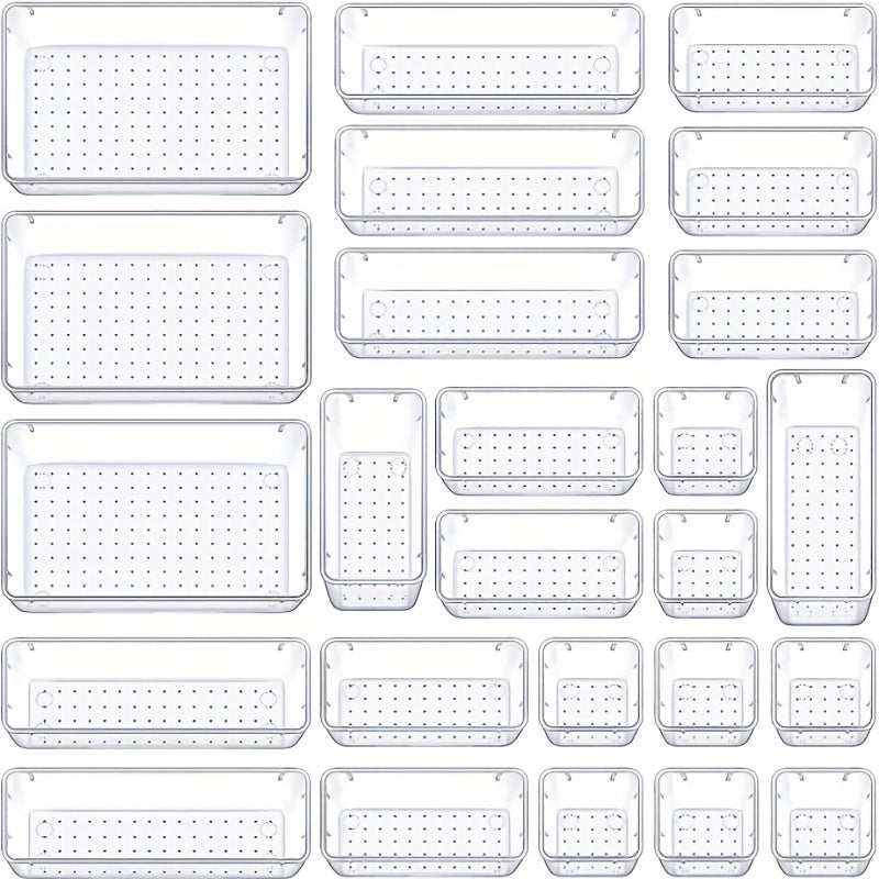 25pcs Drawer Organizer Set Clear Plastic Desk Drawer Dividers Trays Dresser Stor