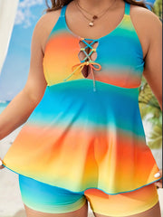 Tie Dye Lace Tankini Set - Cami Top & Shorts Swimsuit
