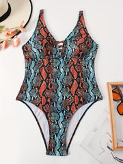 Sexy Swimsuit Women's Snake Print Cut Out One Piece
