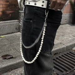 Skull Head Double Layered Pants Chain American High Street Style