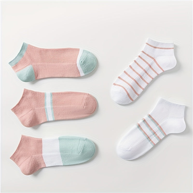 5 Pairs Striped Crew Short Socks Women's Stockings