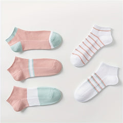 5 Pairs Striped Crew Short Socks Women's Stockings