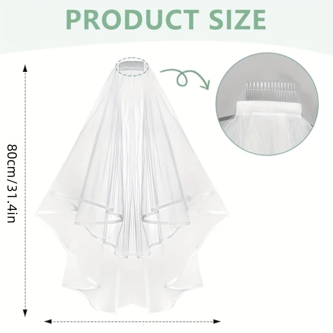 Bridal Veil with Double Ribbon Edges & Comb - Perfect Gift for Brides