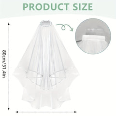 Bridal Veil with Double Ribbon Edges & Comb - Perfect Gift for Brides