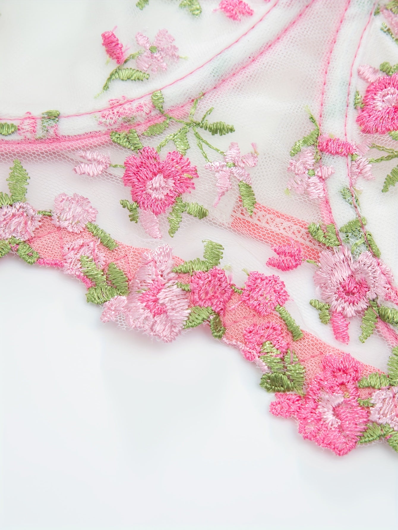 Floral Embroidered Semi Sheer Underwire Mesh Bra