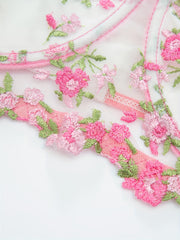 Floral Embroidered Semi Sheer Underwire Mesh Bra