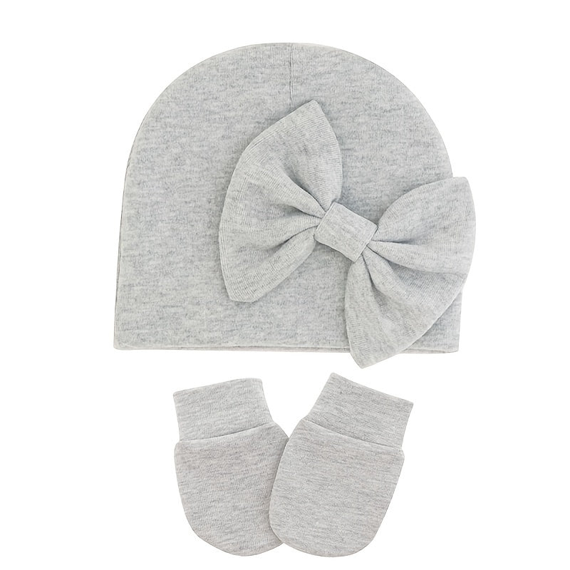 3 Sets Baby Bow Cap & Mittens Gloves Set Autumn Spring