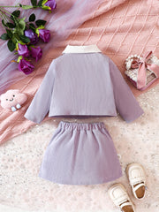 Sweet Girls Floral Button Down Cardigan & Bow Skirt Set