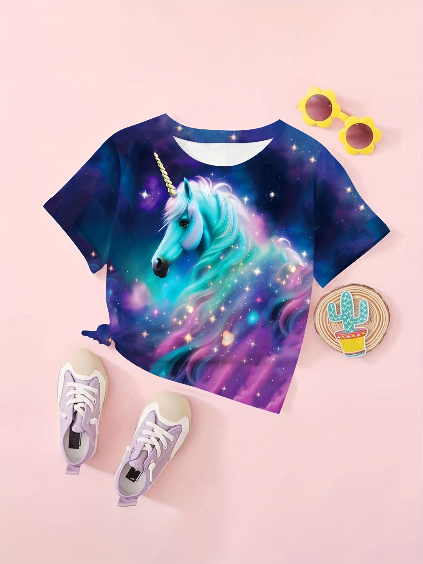 Unicorn Print Short Sleeve T-Shirt for Girls