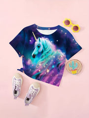 Unicorn Print Short Sleeve T-Shirt for Girls