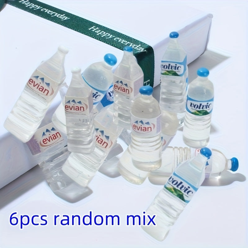 Mini Plastic Water Bottle Mix Set of 6 with Lids 1:12 Scale