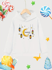 Stars Moon Lantern Print Girls Pullover Hooded Sweatshirt