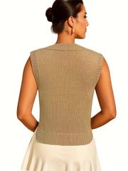 Women's Solid V Neck Sweater Vest Sleeveless Sweater
