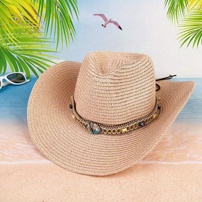 Colorful Gem Sunshade Straw Hat for Travel Beach Unisex