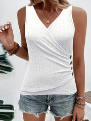 Embroidered Cross V Neck Tank Top Button Sleeveless