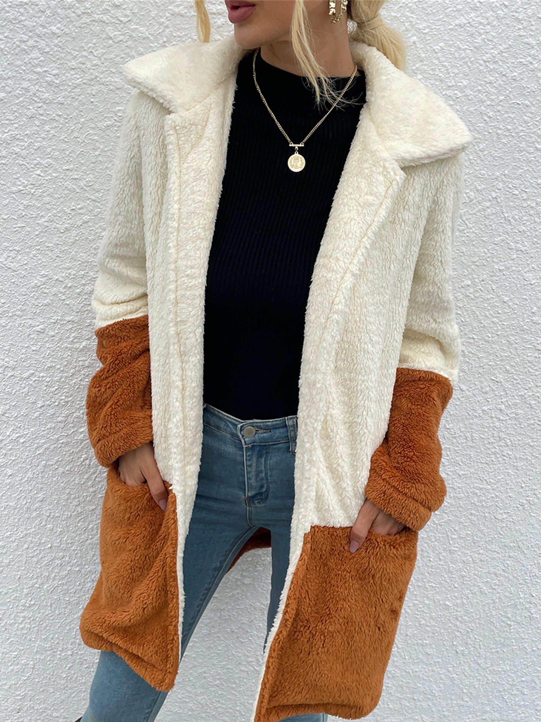 Women's Velvet Lapel Jacket Sweater with Large Pockets