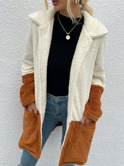 Women's Velvet Lapel Jacket Sweater with Large Pockets