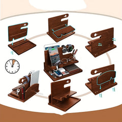 Men's Wooden Bedroom Organizer 2 Shelf Storage for Phone Keys Watches & Tools