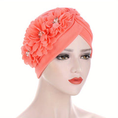 Flower Decor Ramadan Turban Cap Chiffon Head Wrap Lightweight Bonnet