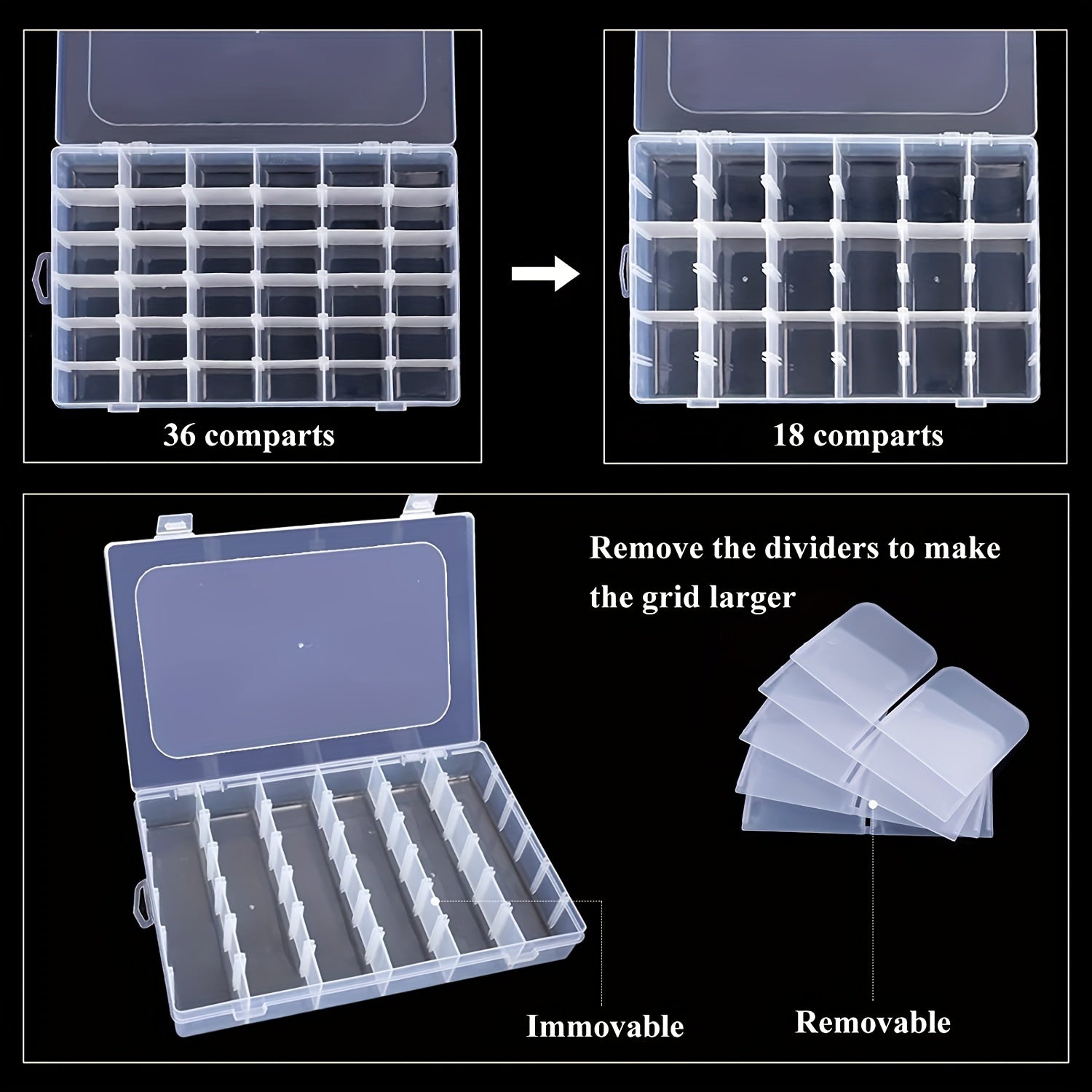 24-36 Grid Plastic Storage Box Jewelry Bead Organizer