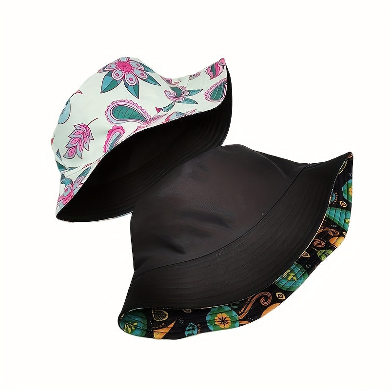 Boho Paisley Print Bucket Hat Reversible Lightweight Basin Hat