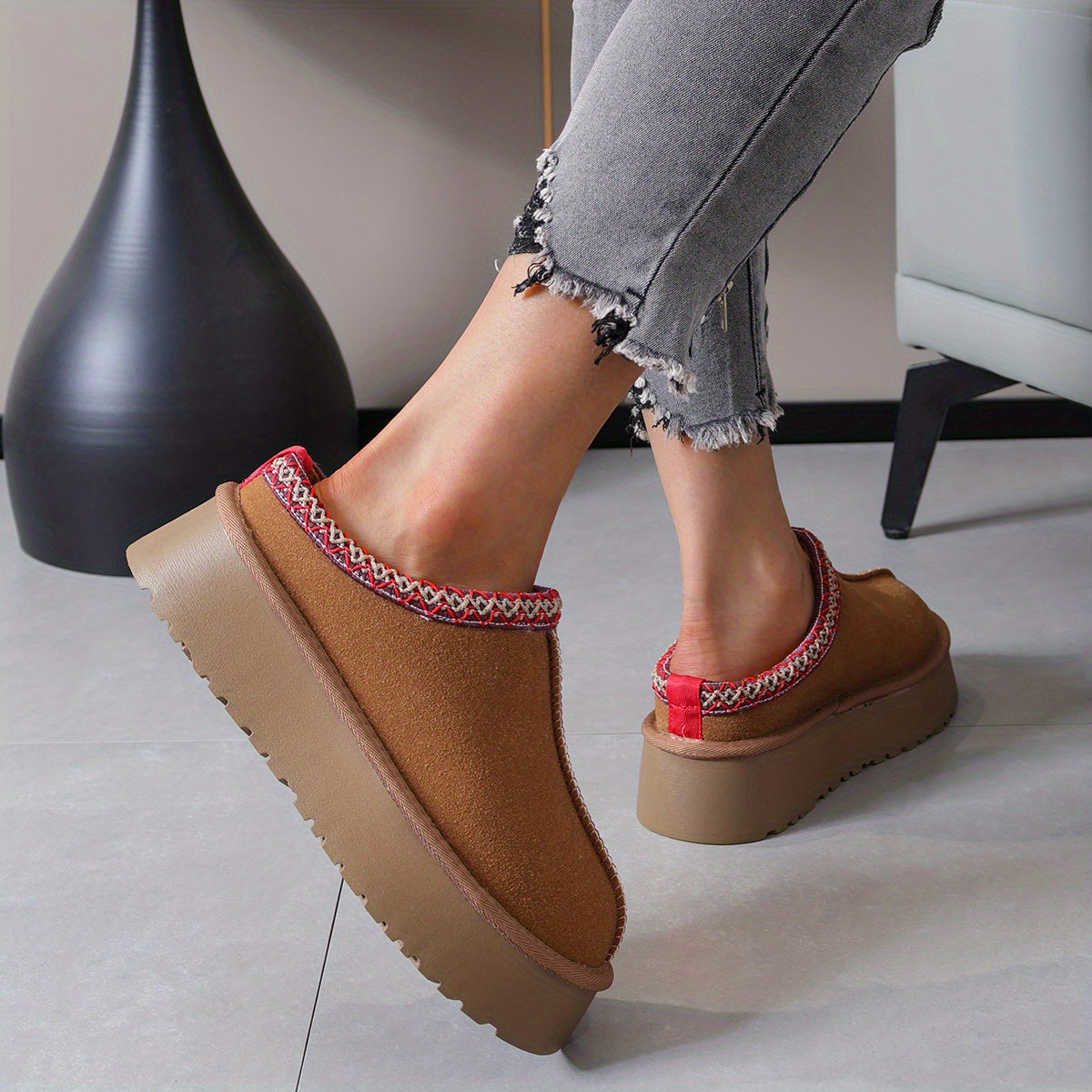 Women's Platform Short Boots Slip On Outdoor Shoes Non Slip Fur Boots