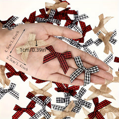 30pcs Mini Burlap & Red Checkered Ribbon Bow Party Christmas Tree Home Decor
