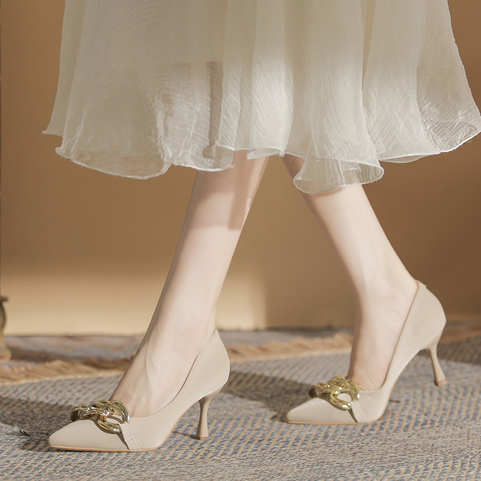 Women's Chain Decor High Heels Slip-on Stiletto Pumps