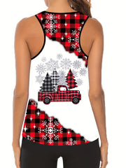 Christmas Snowflake & Plaid Tank Top & Leggings Set