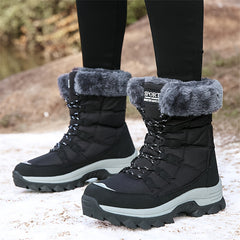 Women's Lace up Snow Boots Faux Fur Lined Thermal Mid Calf Boots