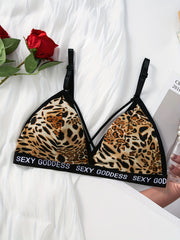 Letter Print Wireless Bras Leopard Bra Women's Lingerie