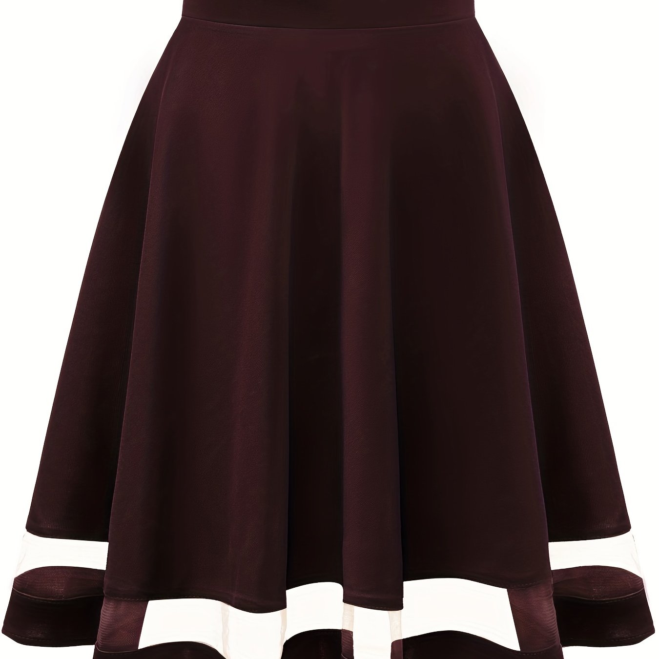 Mesh Splicing Skater Skirts High Waist A Line Solid Skirts