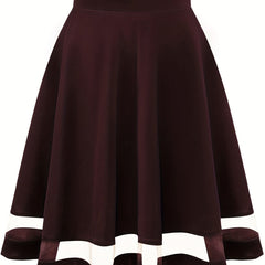 Mesh Splicing Skater Skirts High Waist A Line Solid Skirts